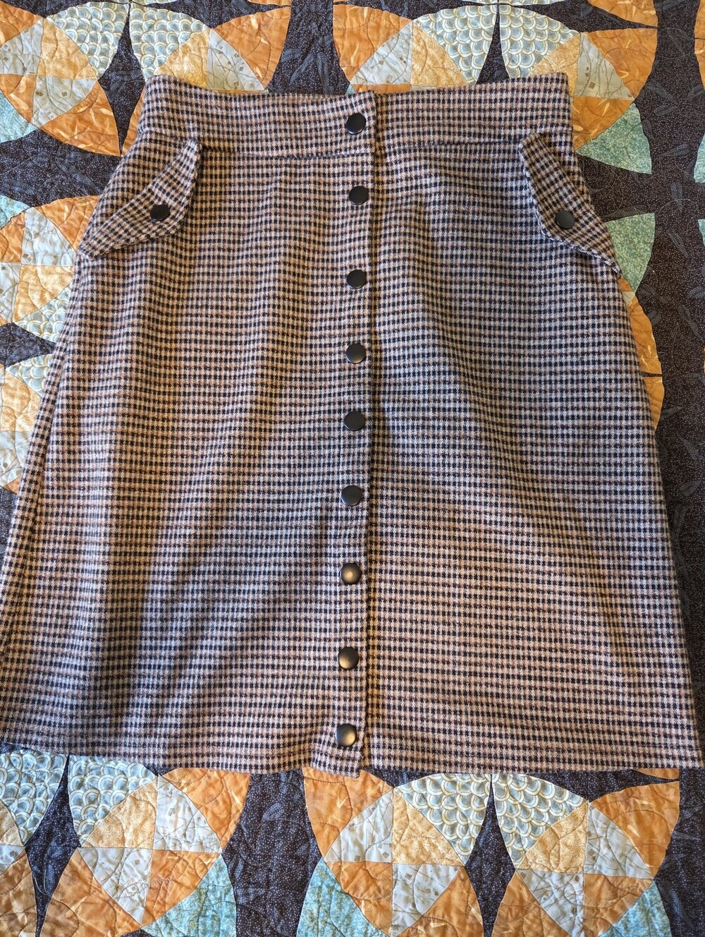 Women's Downeast High-Waist Houndstooth Button-Front Skirt - Black/Brown Size M